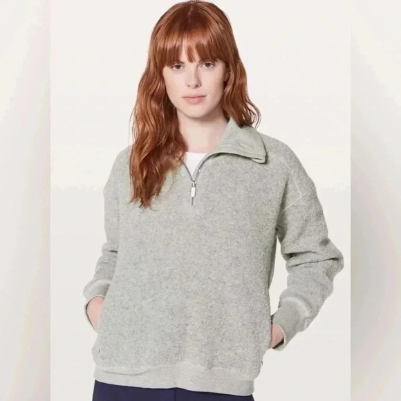 Lululemon stand out Sherpa half zip grey sweater Size 4 - Picture 2 of 7